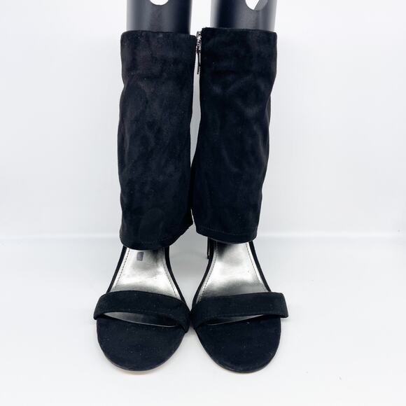 Nine West Women's Macken 2 Heels Faux Suede Open Toe Shoes Black Size 8M - Picture 3 of 12